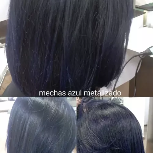 Reflejos en tono azul metalizado para un look moderno